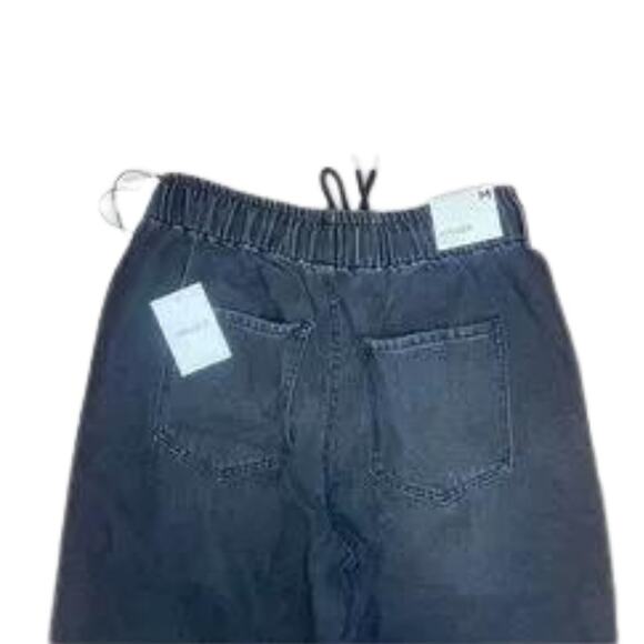 FOREVER 21 Black Distressed Drawstring High Rise Denim Joggers Size Medium - Picture 4 of 4